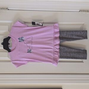 ADIDAS BRAND SIGNATURE GIRLS PURPLE TOP AND GRAY LEGGINGS BUNDLE SIZE 6X